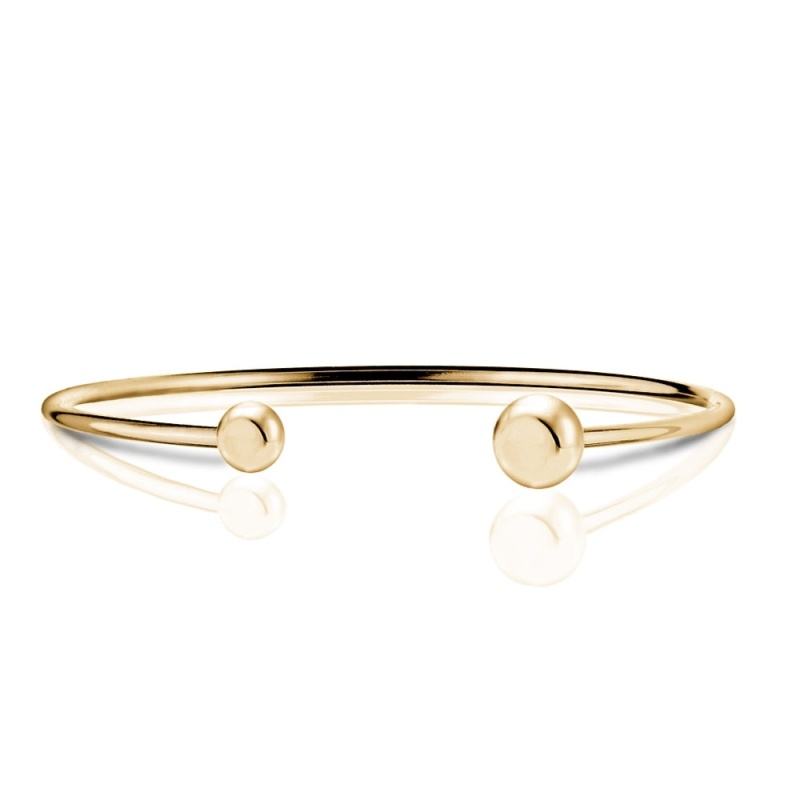 Gold Tone Over Sterling Silver Polished Bead Cuff Bangle Bracelet