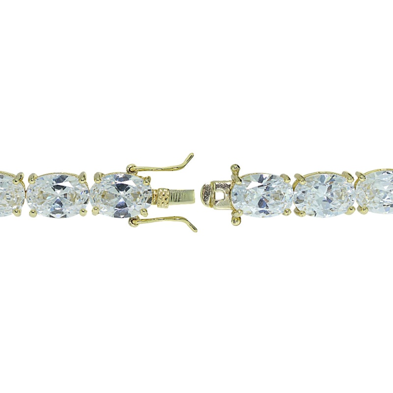 Gold Tone Over Sterling Silver Oval Cubic Zirconia 7X5mm Tennis Bracelet