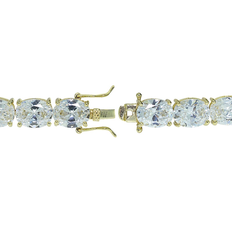 Gold Tone Over Sterling Silver Oval Cubic Zirconia 8X6mm Tennis Bracelet