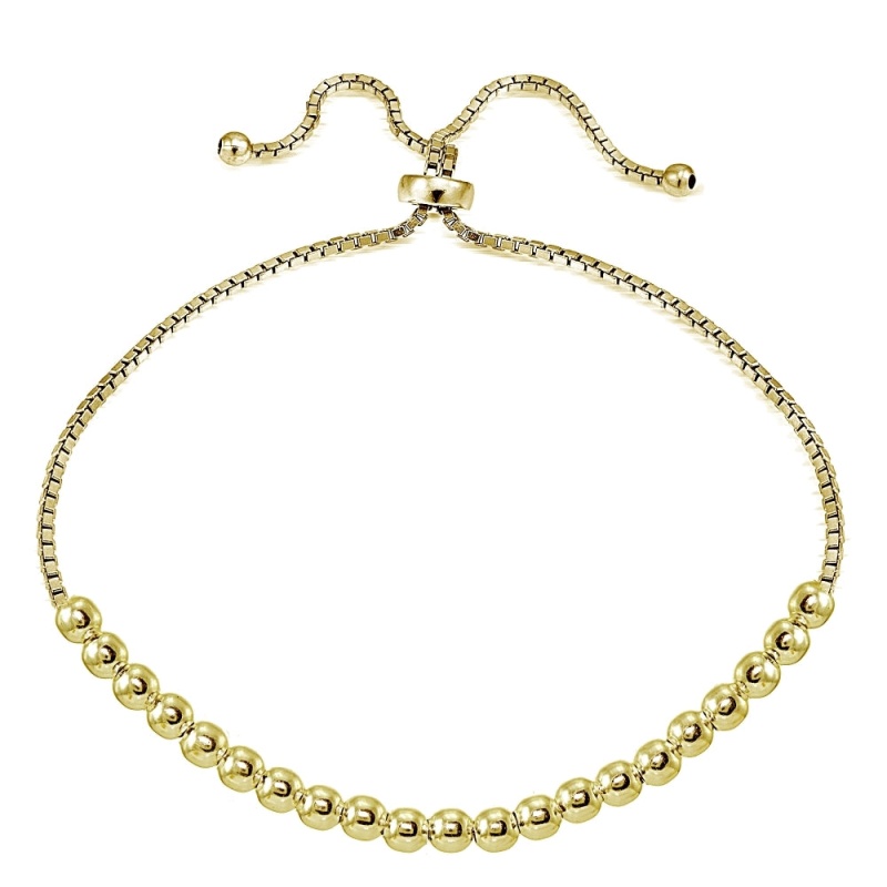 Yellow Gold Flashed Sterling Silver 4Mm Bead Adjustable Bracelet