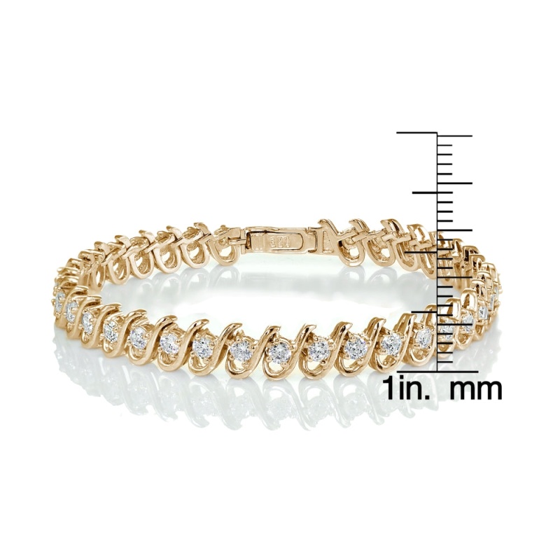 Yellow Gold Flashed Sterling Silver Cubic Zirconia S Link Tennis Bracelet
