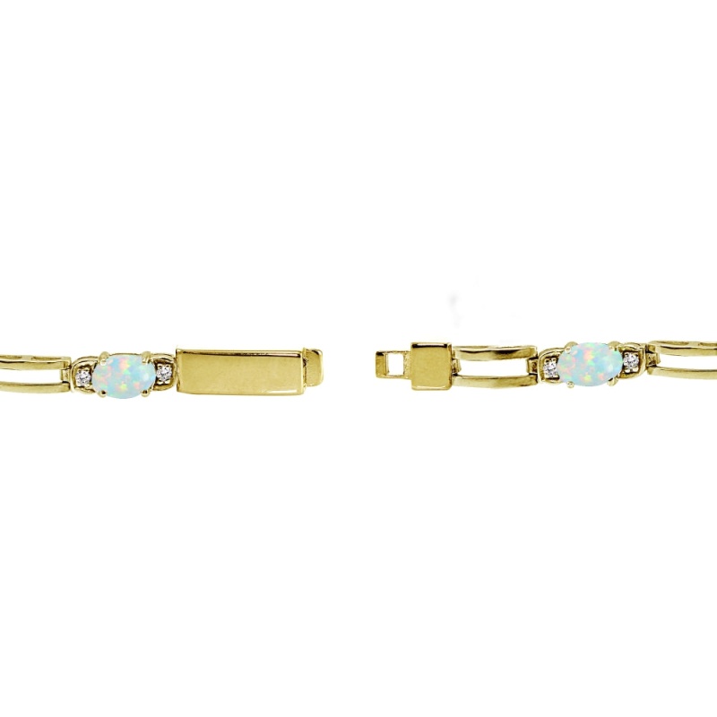Yellow Gold Flashed Sterling Silver Created White Opal And Cubic Zirconia Oval & Bar Link Bracelet