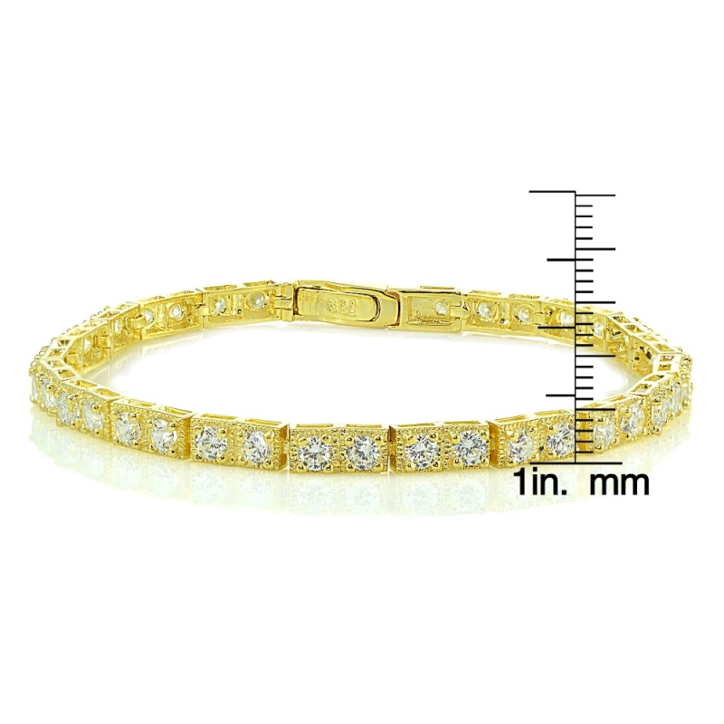 Yellow Gold Flashed Sterling Silver 3Mm Cubic Zirconia Classic Bar Tennis Bracelet