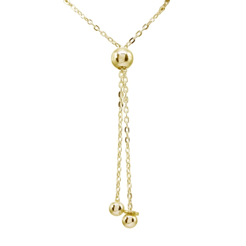 Yellow Gold Flashed Sterling Silver Textured Beads Bar Station Chain Adjustable Pull-String Bracelet