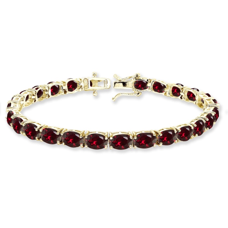 Yellow Gold Flashed Sterling Silver 7X5mm Created Ruby Oval-Cut Classic Tennis Bracelet