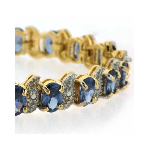 18K Gold Over Sterling Silver Tanzanite Cz & Diamond Accent S And Oval Tennis Bracelet
