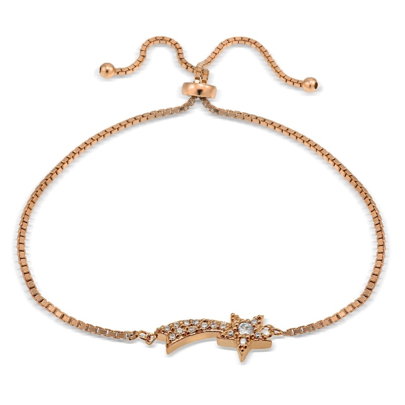 Rose Gold Tone Over Sterling Silver Cubic Zirconia Shooting Star Adjustable Bracelet