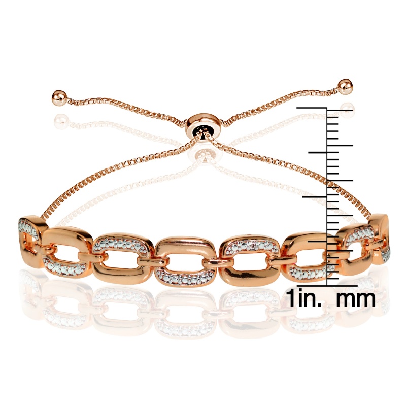 Rose Gold Flash Sterling Silver Diamond Accent Rectangle Link Adjustable Bolo Bracelet