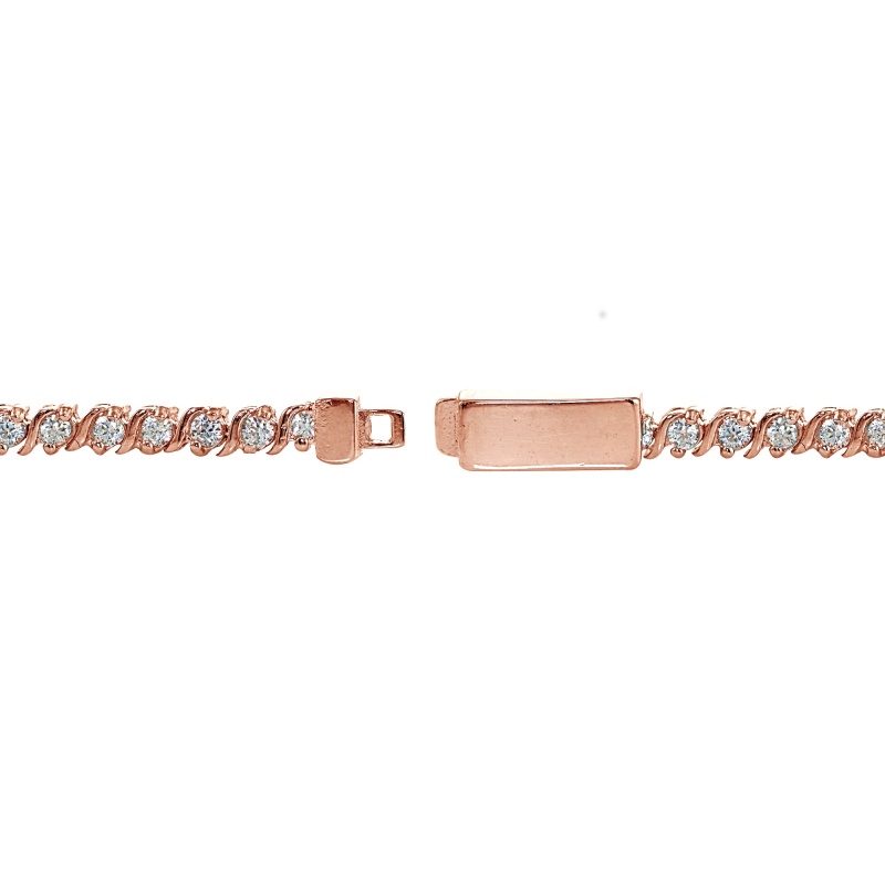 Rose Gold Sterling Silver Cubic Zirconia 2Mm Round-Cut S Design Tennis Bracelet