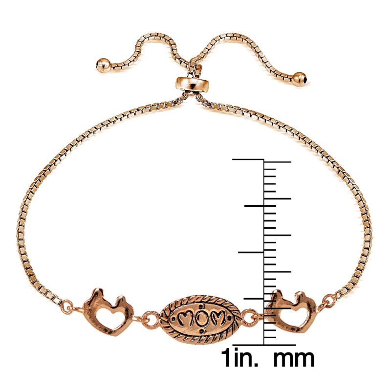 Rose Gold Tone Over Sterling Silver Mom Mother And Daughter Heart Polished Adjustable Bracelet