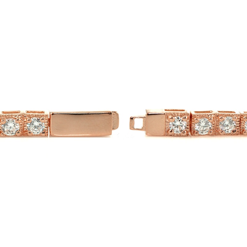 Rose Gold Sterling Silver 3Mm Cubic Zirconia Classic Bar Tennis Bracelet