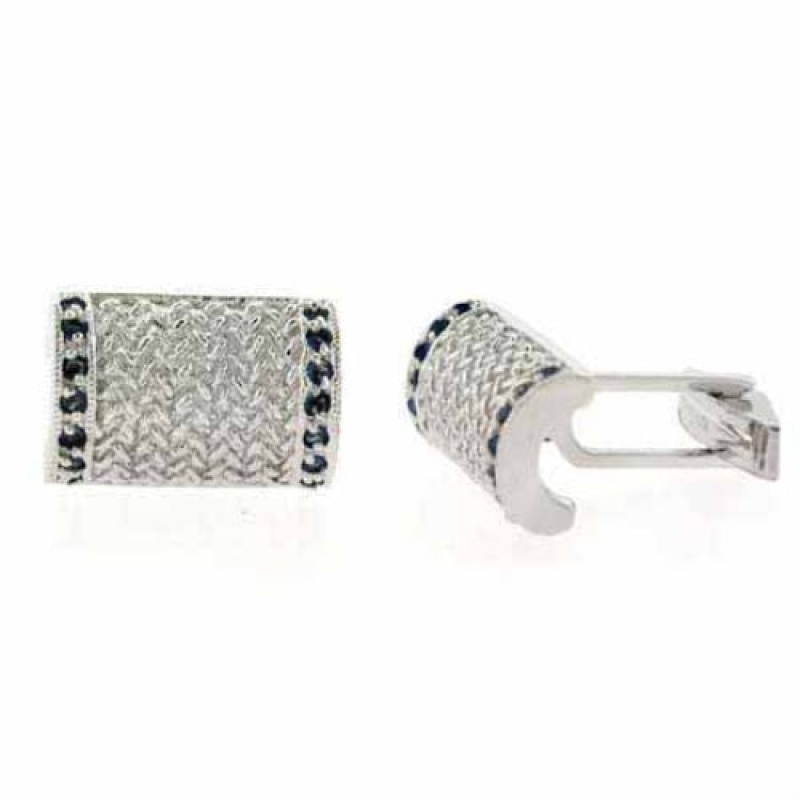 Sterling Silver Black Cz Rectangle Cufflinks