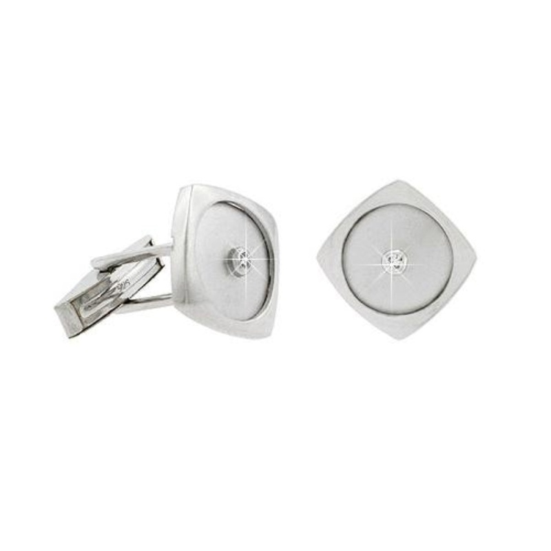 Sterling Silver Cz Brushed & Polished Modern Men's Cufflinks