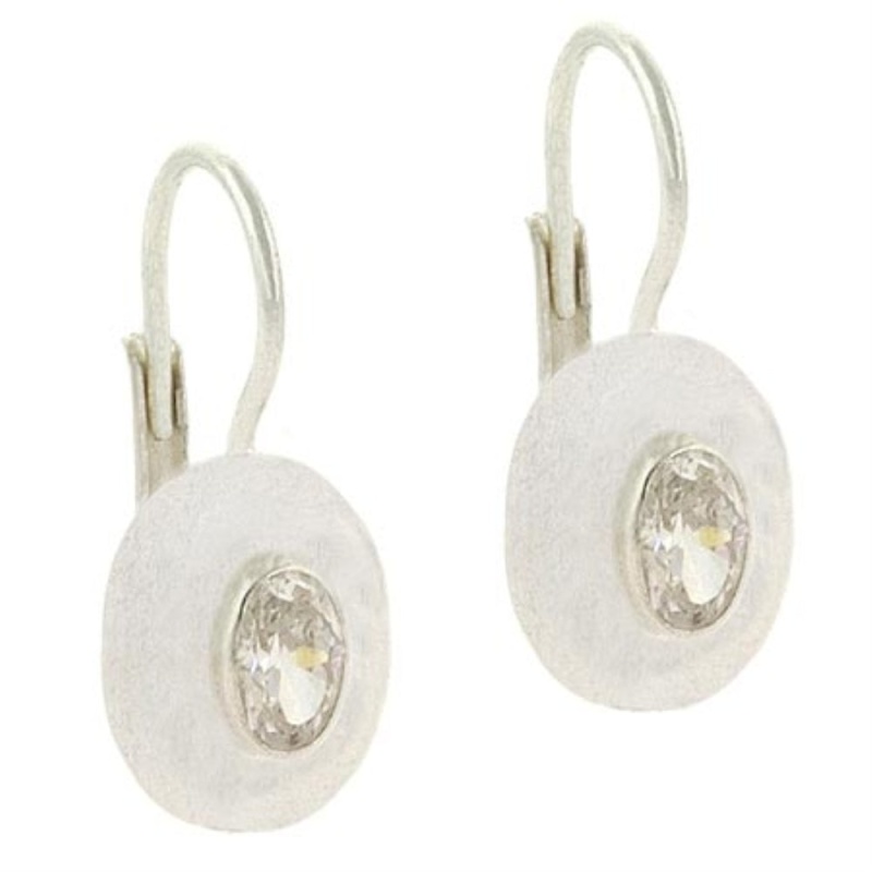 Bold Sterling Silver Diamond Cz Stone Leverback Lever Back Earrings