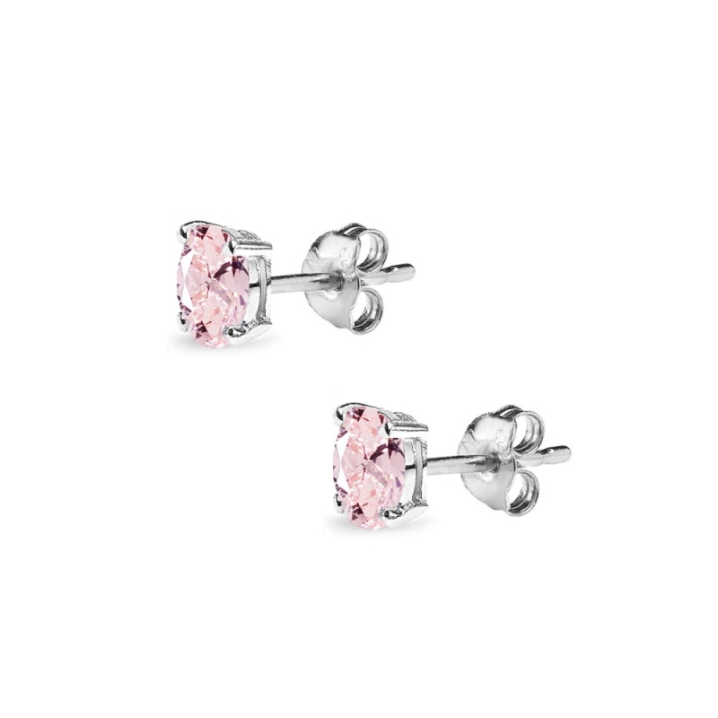 Sterling Silver Created Morganite 5X3mm Oval Solitaire Dainty Stud Earrings