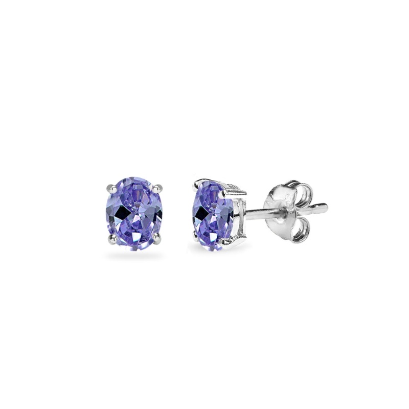 Sterling Silver Created Tanzanite 5X3mm Oval Solitaire Dainty Stud Earrings