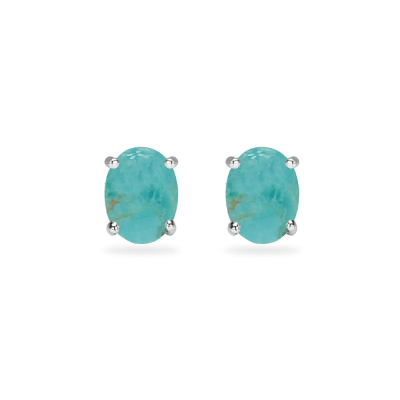 Sterling Silver Created Turquoise Oval 6X4mm Prong-Set Stud Earrings