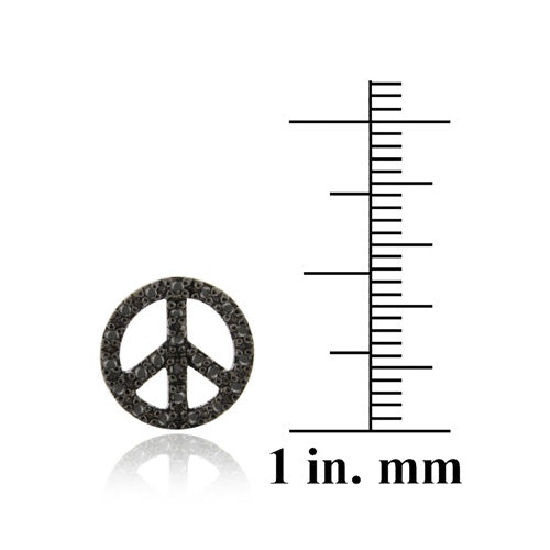 Sterling Silver Black Diamond Accent Circle Peace Sign Earrings