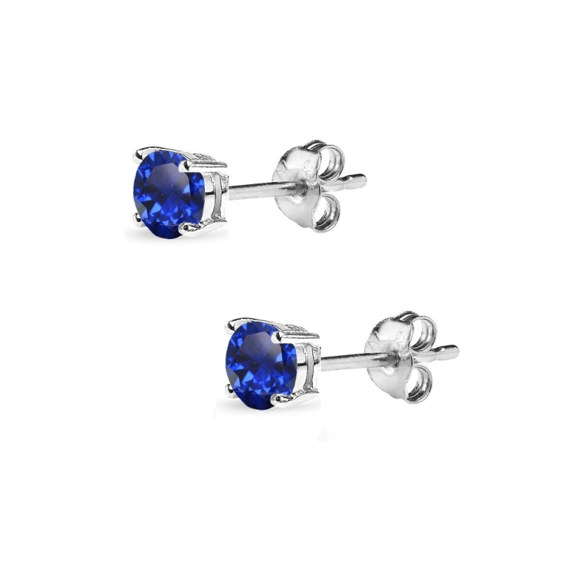 Sterling Silver Created Blue Sapphire 4Mm Round-Cut Solitaire Stud Earrings