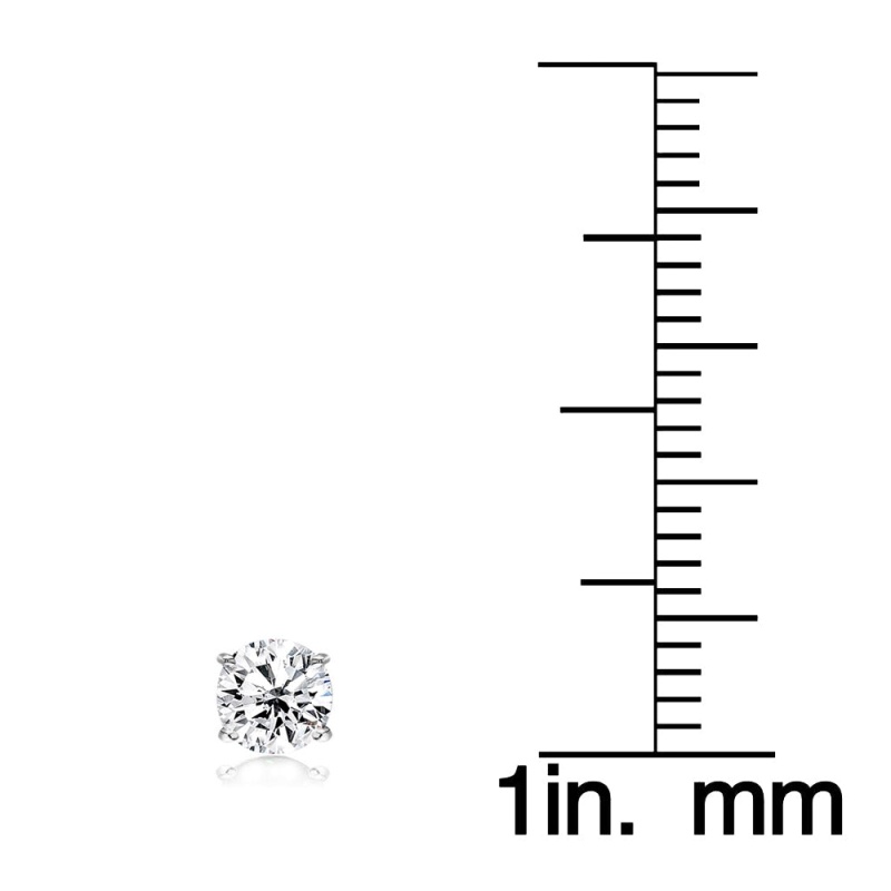 Sterling Silver White Topaz 4Mm Round-Cut Solitaire Stud Earrings
