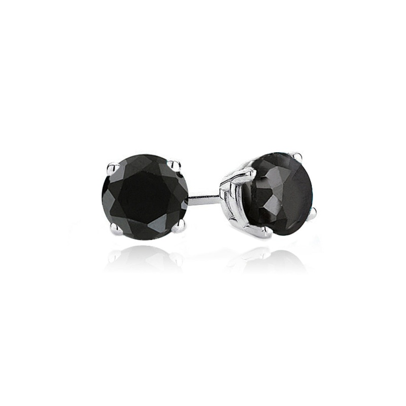 Sterling Silver 2Ct Black Spinel Round Stud Earrings, 6Mm