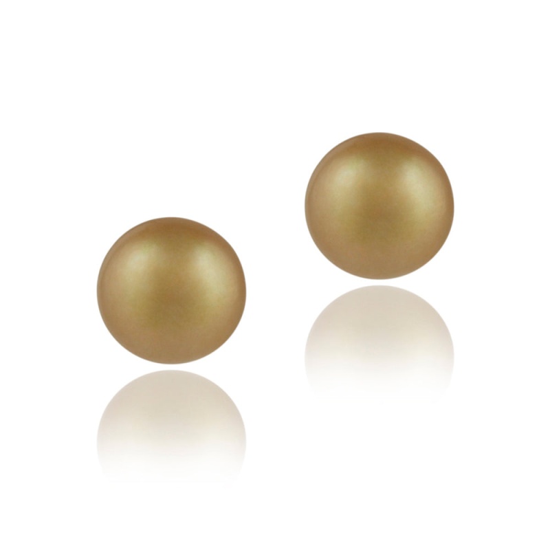 Sterling Silver Freshwater Cultured 10-10.5Mm Golden Green Pearl Stud Earrings