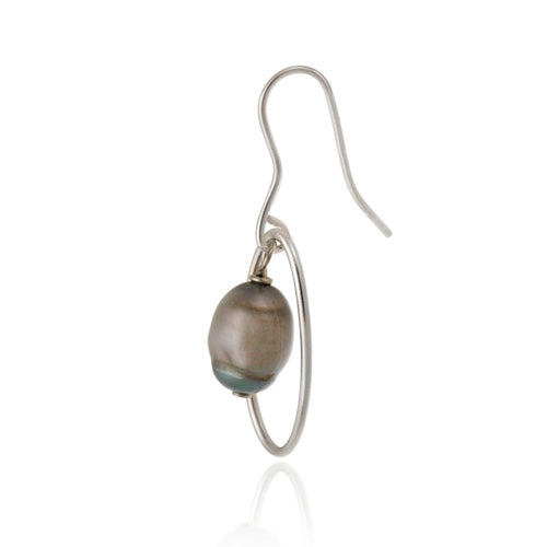 Sterling Silver Freshwater Cultured Grey Pearl Dangle Earrings