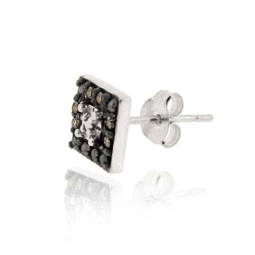 Sterling Silver .13Ct. Tdw Champagne Diamond Square Stud Earrings