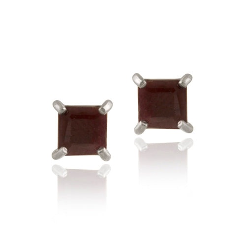 Sterling Silver 1.44Ct. Ruby 5Mm Square Stud Earrings