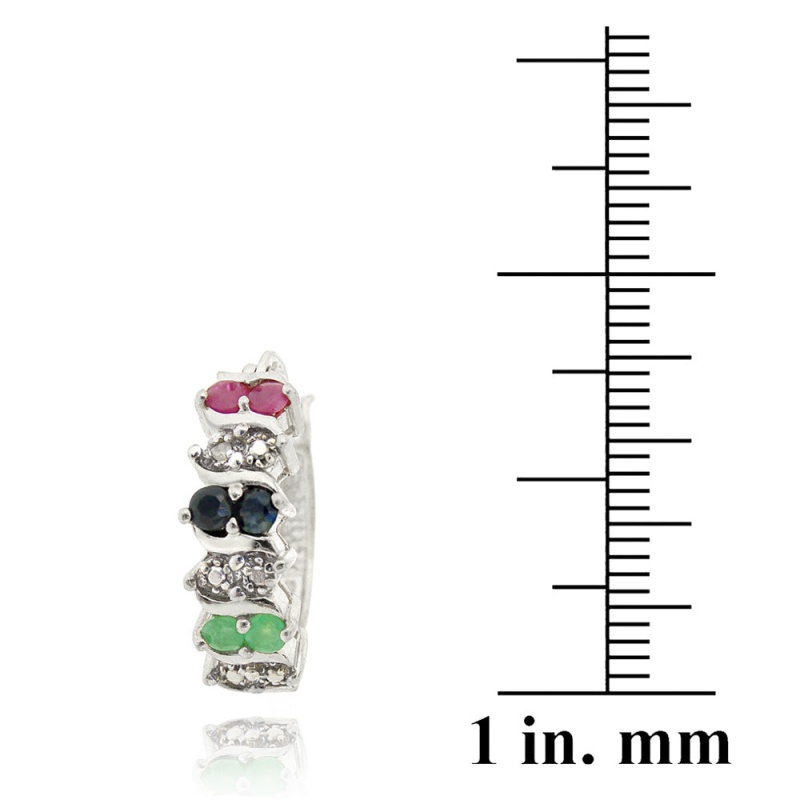 Sterling Silver Multi Color Gemstones & Diamond Accent Hoop Earrings