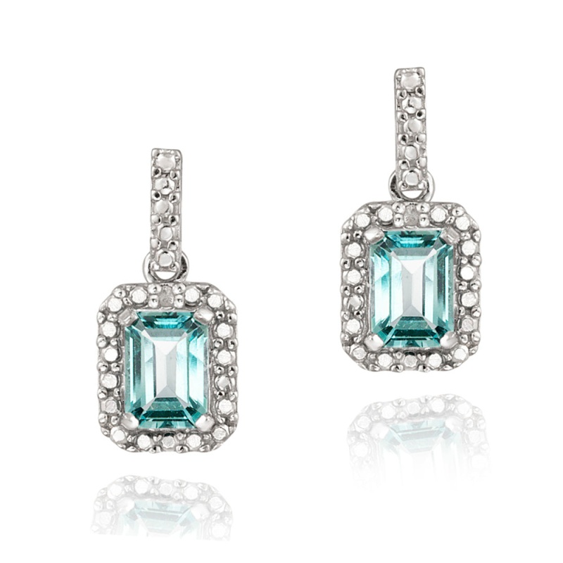 Sterling Silver 2.5Ct Blue Topaz & Diamond Accent Dangle Earrings