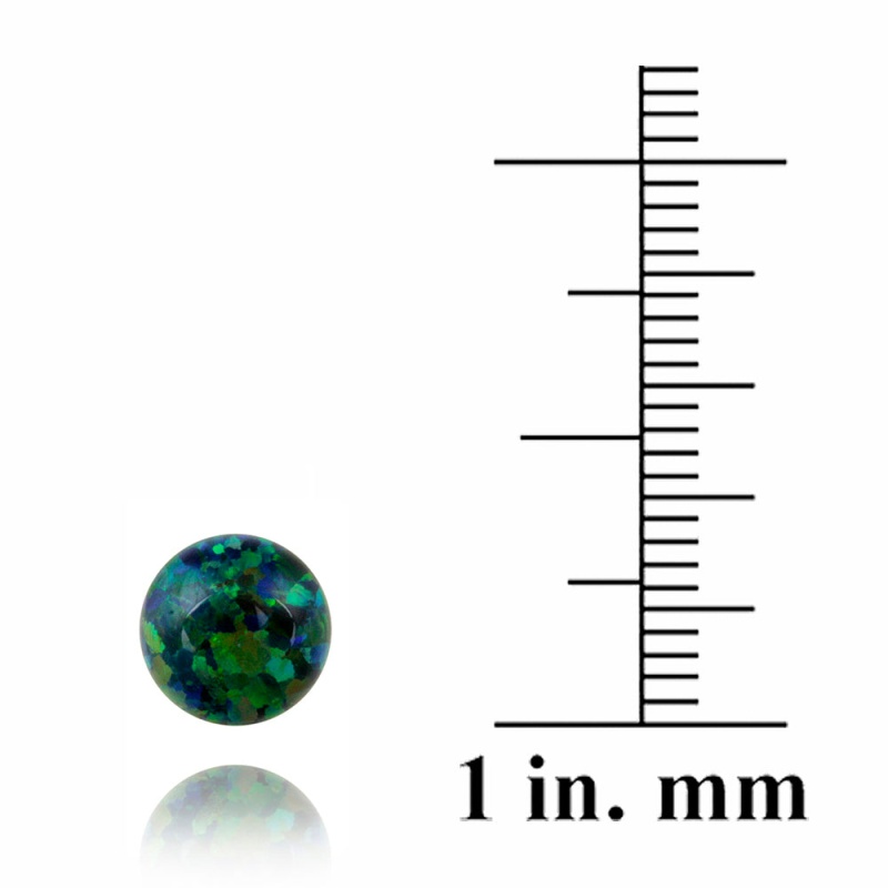 Sterling Silver Created Dark Green Opal Ball Stud Earrings, 7Mm