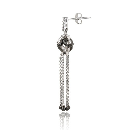 Sterling Silver Black Diamond Accent Dangling Ball Earrings