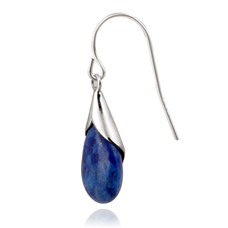 Sterling Silver Sodalite Teardrop Dangle Earrings