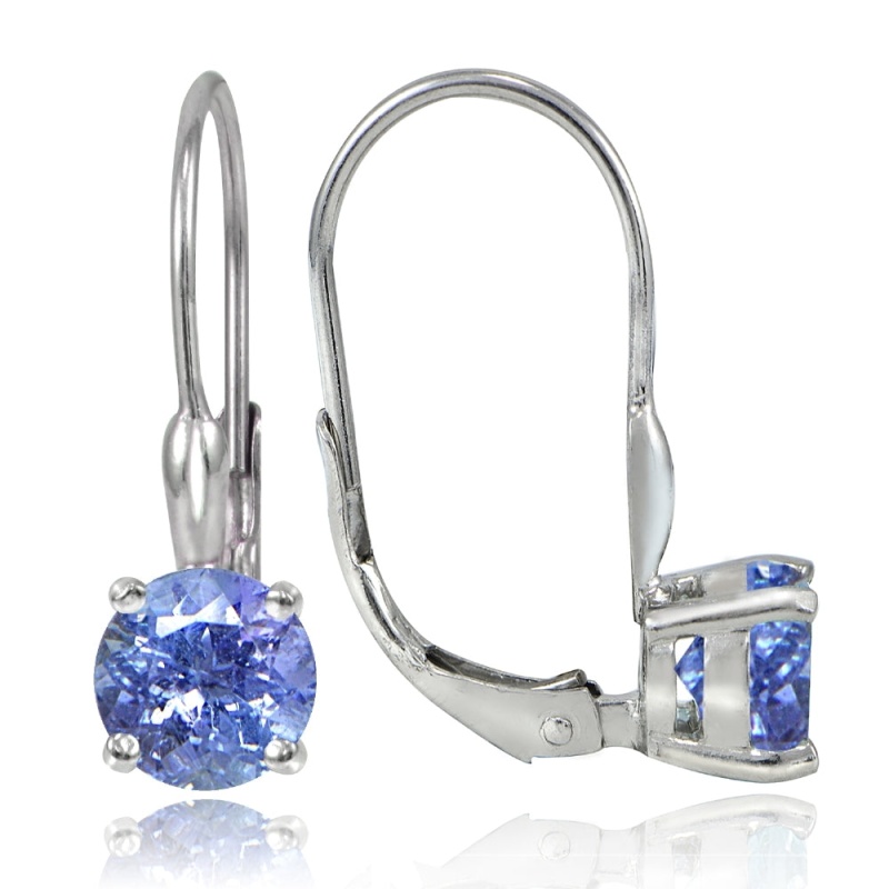 Sterling Silver 1.8Ct Tgw Tanzanite 6Mm Round Leverback Earrings