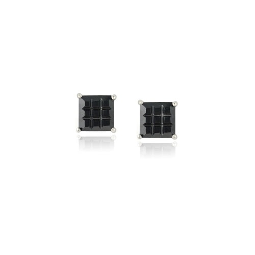 Sterling Silver Black Cz Checkerboard 5Mm Stud Earrings