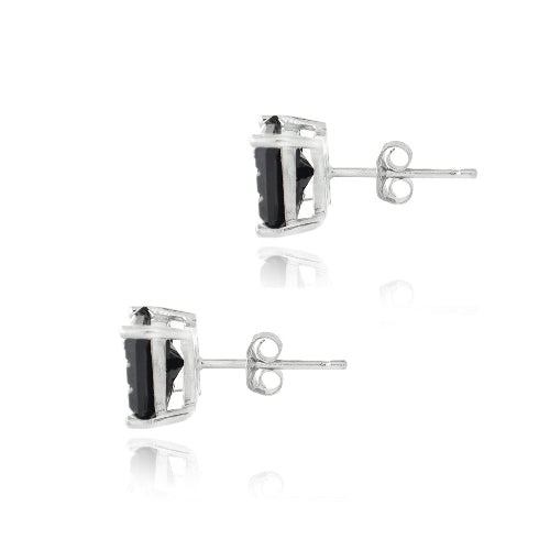 Sterling Silver Black Cz Checkerboard 6Mm Stud Earrings