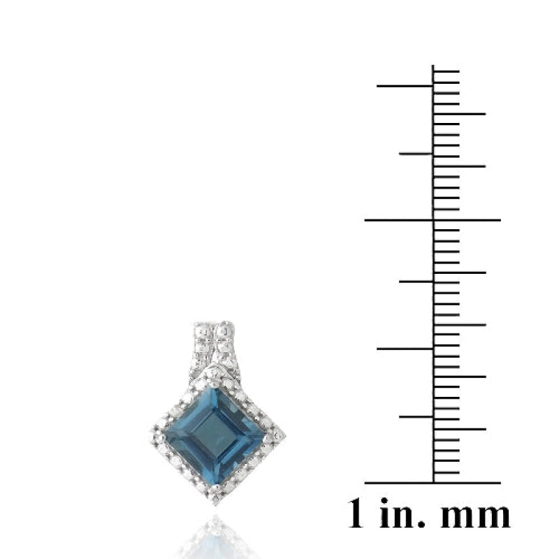 Sterling Silver 2.5Ct London Blue Topaz & Diamond Accent Diamond-Shape Earrings