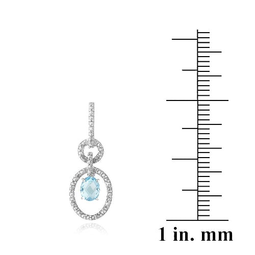 Sterling Silver 3Ct Swiss Blue Topaz & Diamond Accent Oval & Round Dangle Earrings