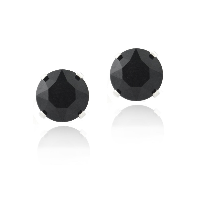 Sterling Silver Black Swarovski Elements Stud Earrings, 6Mm