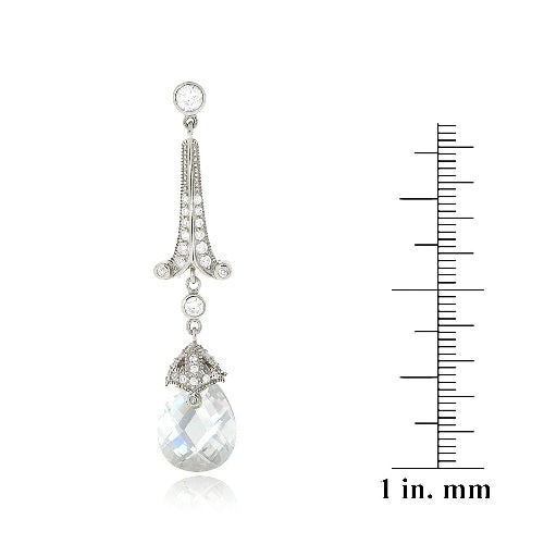 Sterling Silver 18Ct Light Blue & Clear Cz Estate Dangle Earrings