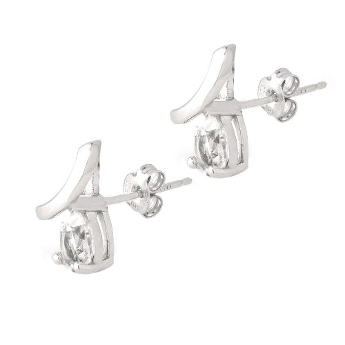 Sterling Silver 1.75Ct White Topaz Teardrop Curve Stud Earrings