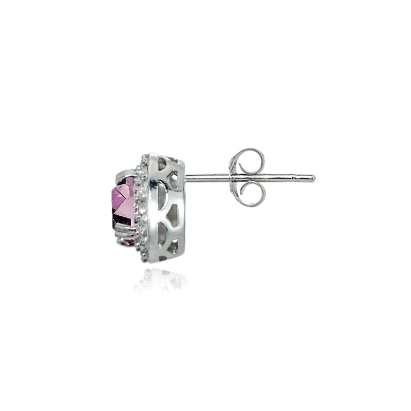 Sterling Silver Created Alexandrite & White Topaz Round Halo Stud Earrings