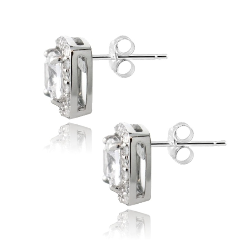 Sterling Silver 2.5Ct White Topaz Square Cushion-Cut Stud Earrings