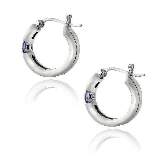 Sterling Silver Amethyst Huggie Earrings