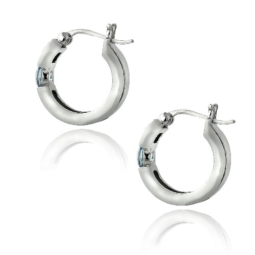 Sterling Silver Blue Topaz Huggie Earrings