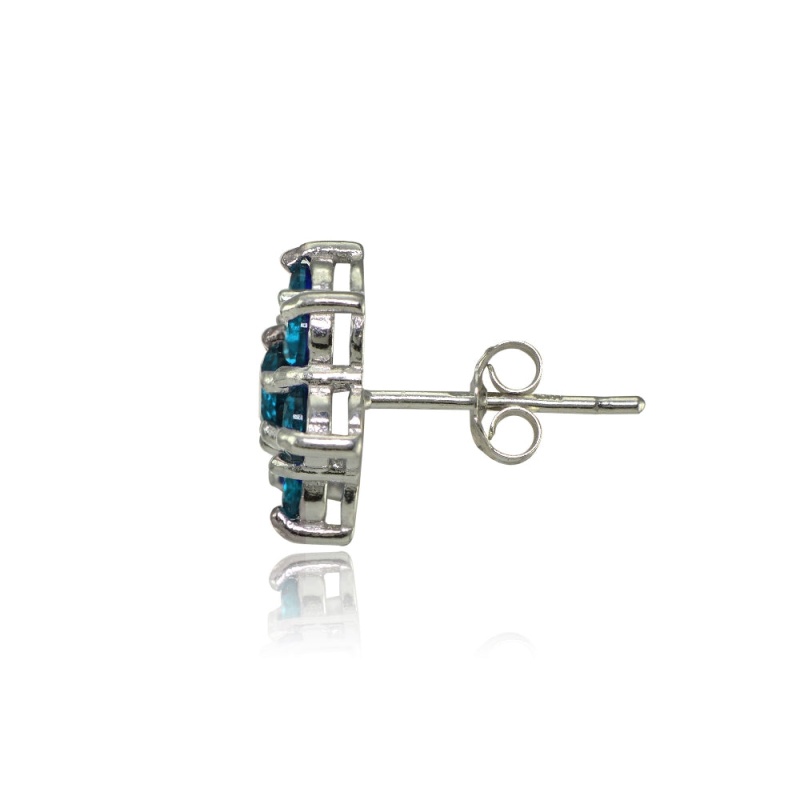 Sterling Silver London Blue Topaz Flower Stud Earrings