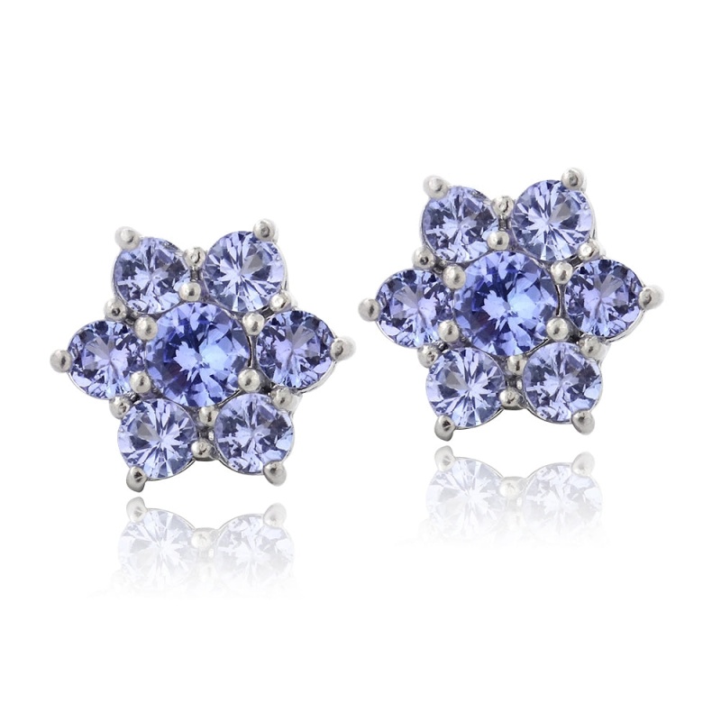 Sterling Silver 2Ct Tgw Tanzanite Flower Stud Earrings