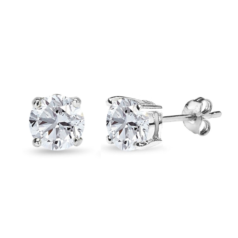 Sterling Silver Created White Sapphire 7Mm Round-Cut Solitaire Stud Earrings