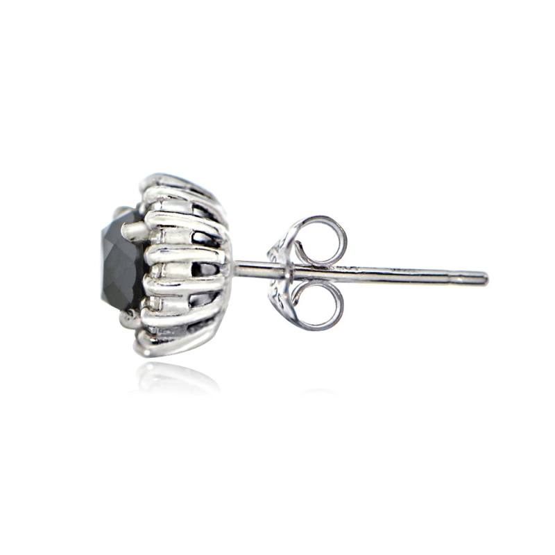 Sterling Silver .65Ct Tdw Black & White Diamond Halo Stud Earrings